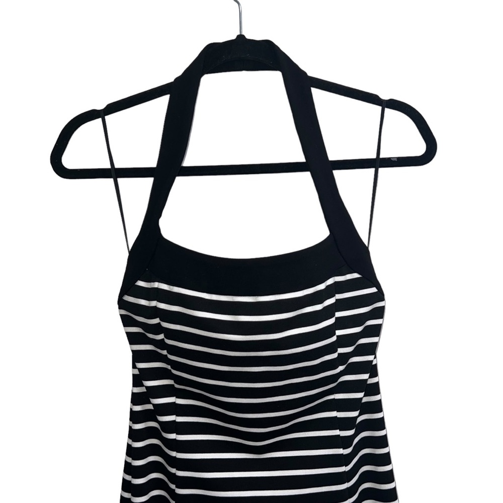 NEW NWT NICHOLAS Jane Contrast Square Neck Midi Dress In Black & Milk Stripe - Picture 5 of 13
